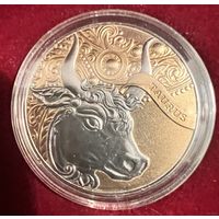 ТЕЛЕЦ 1 рубль. Модернизация #Belcoinart. Золочение, титанирование. Тираж модернизированной монеты 99 штук! В ОРИГИНАЛЬНОМ БАНКОВСКОМ ФУТЛЯРЕ! РЕДКОСТЬ!