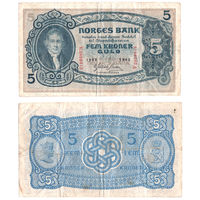 НОРВЕГИЯ 5 Крон 1943 г., P-7c (Вильгельм Кристи - 1-й Председатель Парламента)