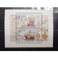 Исландия. 1992 год. Флот. 500-летие открытия Америки. Христофор Колумб. Блок (939)