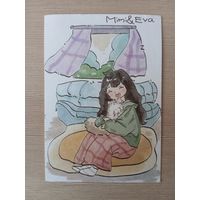 О-9. ПОДПИСАННАЯ ОТКРЫТКА. КИТАЙ. МИМИ И ЕВА. КОТ.