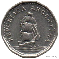 Республика Аргентина. 5 песо 1961. Корабль (Фрегат "Президент Сармьенто"). Парусник.