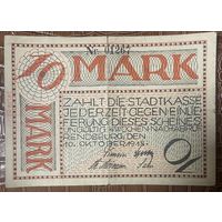 Банкнота 10 марок 1918 год. Рендсбург. Веймарская республика.