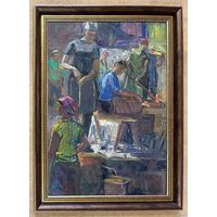 Красовский Е.Е;50/70см; "На стеклозаводе", 1975г. Картон, масло.Размер 50х70 см.