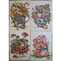 Открытки художницы Али Поддубной. 4 шт. Россия.