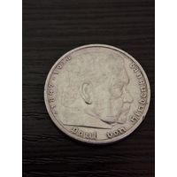 5 рейхсмарок 1936 г. А. Германия Гинденбург. СЕРЕБРО