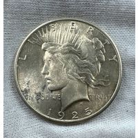 1 доллар Мирный 1925 США - в блеске! Люкс! Крупное серебро!