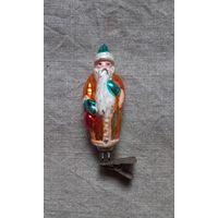 Ёлочная игрушка СССР Дед Мороз с мешком прищепка стекло
