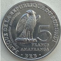 Бурунди 5 франков 2014 г. Птицы. Венценосный орёл