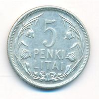 Литва 5 лит 1925 г. Ag _состояние XF/аUNC