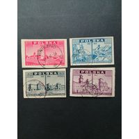 Польша 1945 Неполная серия марок "Взгляд из Варшавы: до и после ее разрушения" (гашение без клея, наклейки) Mi.414-415, 417, 419 каталог 1.40 евро