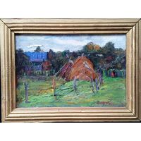 Дмухайло И.С "Стожки",1951г. К/М. р.18х27 см. Заслуженный художник.