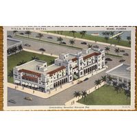 США Америка Майами Флорида отель MIAMI Florida Postcard VILLA D'ESTE HOTEL Biscayne Deckled Linen c 1937