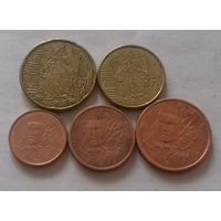 Набор евро монет Франция 2008 г. (1, 2, 5, 10, 20 евроцентов)