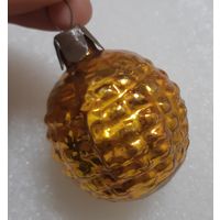 Игрушка ёлочная Шар Золотой рифлёный, стекло. СССР