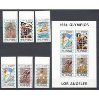 Спорт. Олимпийские игры. Филиппины. 1984. 6 марок и 1 блок б/з. Michel N 1604-1609, бл25 (120,0 е).