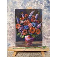 Картина цветы, темпера