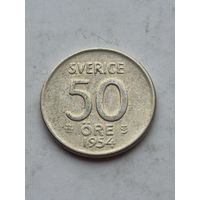 50 эре 1954 года Швеция. Серебро 400. Монета не чищена. 45209