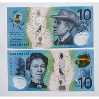 Австралия, 10 долларов 2017 г., P-63 (полимер, номинация IBNS 2017, поэты Эндрю Патерсон и Мэри Гилмор), UNC