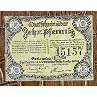 Нотгельд 10 пфеннигов 1920 год. Зеелов. Веймарская республика