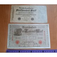Две банкноты старой Германии 1910 и 1922 года. Недорого. Распродажа коллекции!
