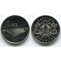 Латвия. 1 лат (2013, UNC) [гусли]