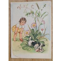 Девочка и собачка, укравшая туфельку. Германия. 1950-е. Чистая.