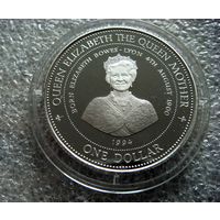 1 доллар 1994 Барбадос. Елизавета. Королева-мать. 94 года со дня рождения. Серебро