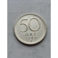 50 эре 1950 года Швеция. Серебро 400. Монета не чищена. 45210