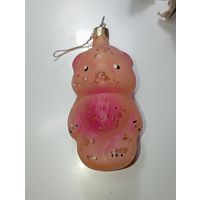 Ёлочная игрушка  - Мишка . СССР  . Стекло .
