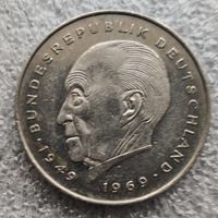 Германия 2 марки  1987 г.   Конрад Аденауэр, 20 лет Федеративной Республике (1949-1969)  "F"