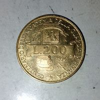 200 лир 1996 года Италия. Итальянская Республика.100 лет Академии таможенной службы.