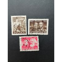 Польша 1948 Неполная серия марок "100 лет революции 1848 года" (гашение без клея, следы от наклеек) Mi.497-498,500 каталог 1.70 евро