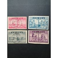 Польша 1945 Неполная серия марок "Взгляд из Варшавы: до и после ее разрушения" (гашение без клея, наклейки) Mi.414-415, 417, 419 каталог 1.40 евро