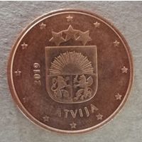 Латвия 5 евроцентов 2019 год, KM# 152, небольшой дефект штампа.