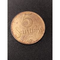 5 сантимов 1922 года. Хорошее состояние! С 1 рубля