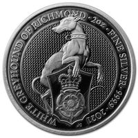 Великобритания 5 фунтов 2021г. "Звери Королевы: Белая борзая Ричмонда". Пьедфорт. ANTIQUE. Монета в капсуле; подарочном футляре; номерной сертификат N78. Тираж 150шт. СЕРЕБРО 62,20гр.(2 oz).
