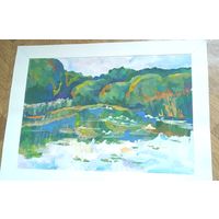 Картина река лесной пейзаж искусство 90е