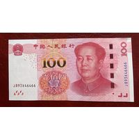 Китай 100 юаней 2015 г  номер J893X46466