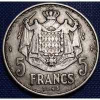 Монако 5 франков 1945 г.