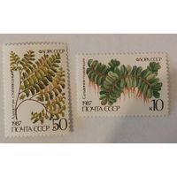 Две марки из серии "Флора СССР. Папортники" - Сальвиния плавающая и Адиантум стоповидный