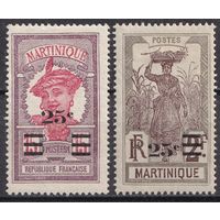 3.FrK. Франция. Колонии. Мартиника. Местные мотивы. Надпечатка нового номинала. 1924-25 гг. Mi.##106-107.