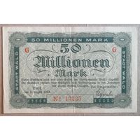 Германия 50 млн марок 1923 г Вальд (Золинген прусские провнции на Рейне) XF тисненая печать В/З 5381.f