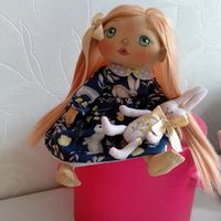 Куколка Малышка с Зайчиком ручная работа рост куколки 25 см, Зайчика 15 см. Ручки, ножки и голова подвижны