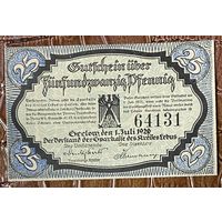 Нотгельд 25 пфеннигов 1920 год. Зеелов. Веймарская республика