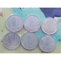 6 монет 1 пфенниг Германия ГДР 1961,1968,1980,1981,1982,1987 года  лот 8