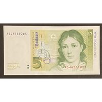 Банкнота 5 марок 1991 год. ФРГ. Беттина фон Арним. НЕ БЫЛА В ОБОРОТЕ.