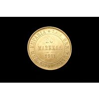 20 марок 1911 г. Финляндия (Российская Империя), Николай II. Штемпельный блеск!