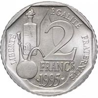 Франция 2 франка 1995 , Луи Пастер , 100 лет со дня смерти , UNC