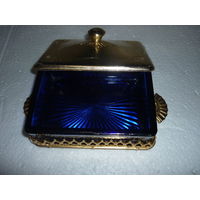 Антикварная Маслёнка 30-ые гг. СССР Кобальтовое Стекло Ручной Работы Артель МЕТИЗ