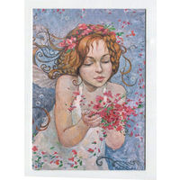 Открытка почтовая. Лето. Цветы. Девушка. С праздником! Худож. К.Дудник (чистая)